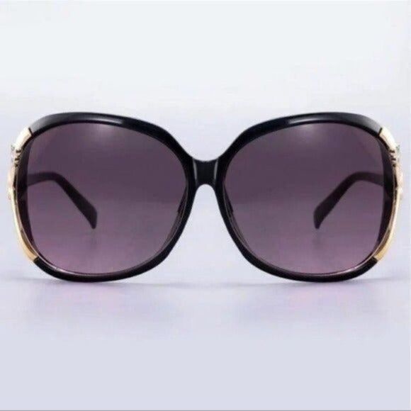 Black & Gold Floral Oversized Sunglasses Nwt - Picture 3 of 4